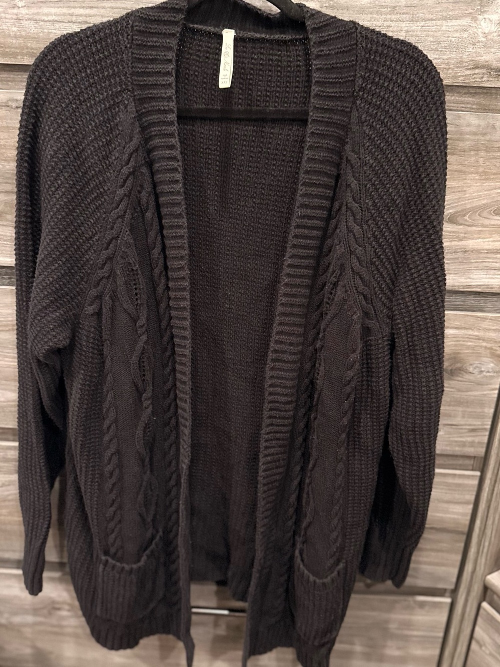 Black Cozy Open-Front Black Cable Knit Women's Cardigan